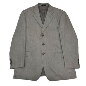Stafford Mens 42R Blazer Gray Black Houndstooth Silk Wool Single Breasted